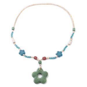 NEW Multi-Color Lava Rock and Howlite Necklace, Flower Lava Rock Charm